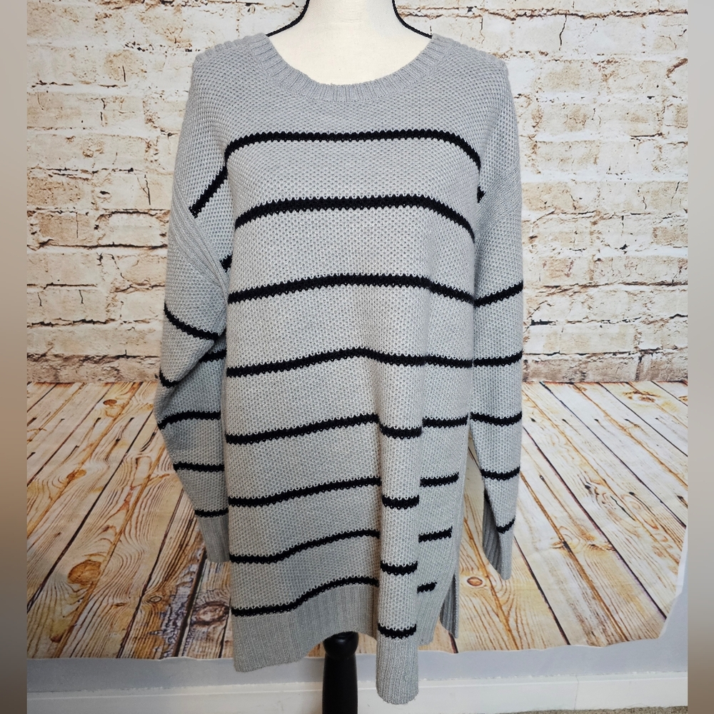 ANA A NEW APPROACH Women's Elegant Sweater Long Sleeve Round Neck Gray/Black XL